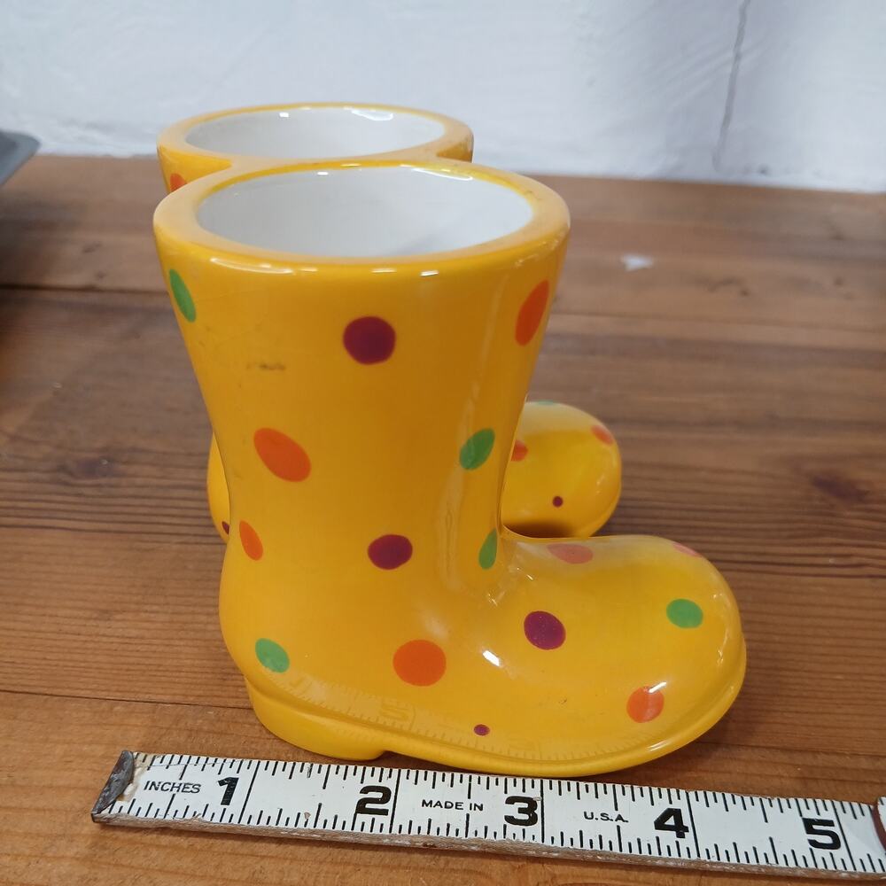 PartyLite Rainboot Candle Holders, Yellow Polka Dot Boots Candle Holder, 3 3/4” - Picture 4 of 6